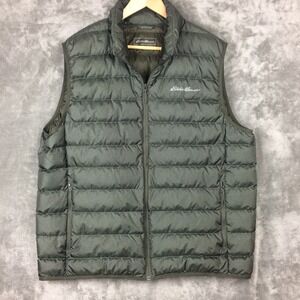 Eddie Bauer Down Vest 650 Mens XL Green Puffer Full Zip Insulated Cirruslite
